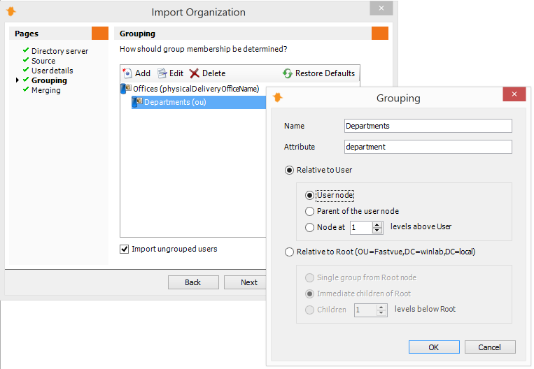 Import Organization from LDAP - Grouping Page