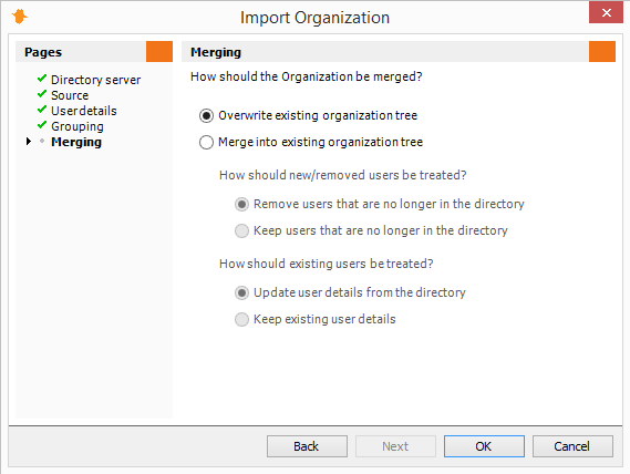 Import Organization from LDAP - Merging Page