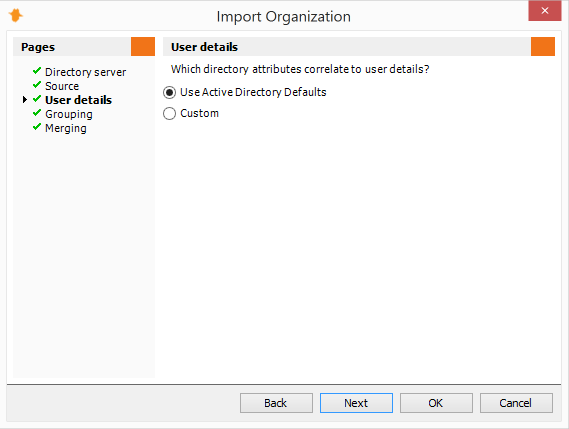 Import Organization from LDAP - User Details Page - Active Directory Defaults