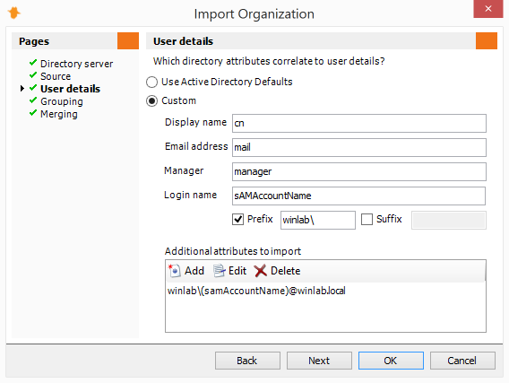 Import Organization from LDAP - User Details Page - Custom